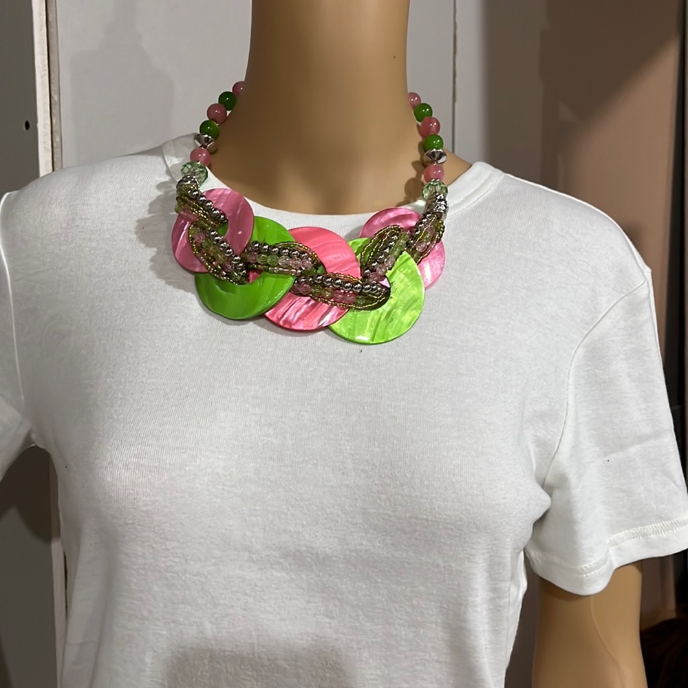 Colored seashell and bead necklace